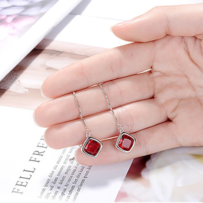 Elegant Geometry Emerald Ear drops Ruby Silver 925 Jewelry Simple Gemstones Earrings for Women Accessory Wholesale