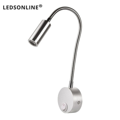 Wall Lamp 3W Home Hotel Loft Bedside Reading Book Black Silver Light Flexiable ON/OFF Switch 90-260V Spot LED Bulb