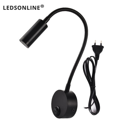 Wall Lamp 3W Home Hotel Loft Bedside Reading Book Black Silver Light Flexiable ON/OFF Switch 90-260V Spot LED Bulb