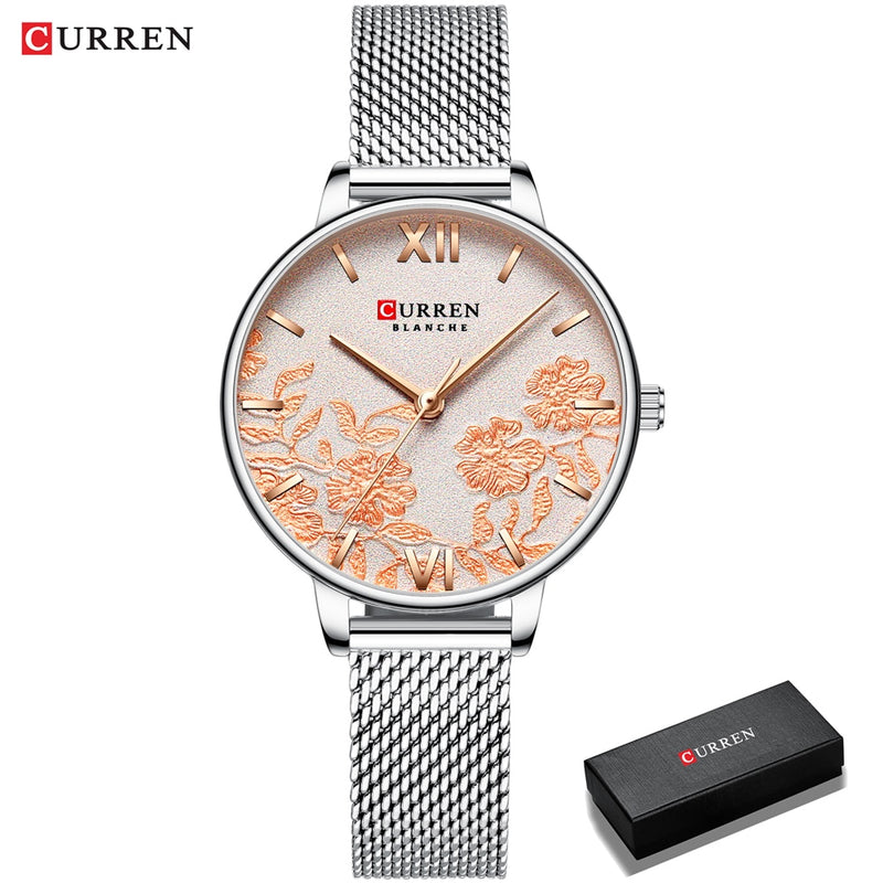 CURREN Women Watches Top Brand Luxury Stainless Steel Strap Wristwatch for Women Rose Clock Stylish Quartz Ladies Watch