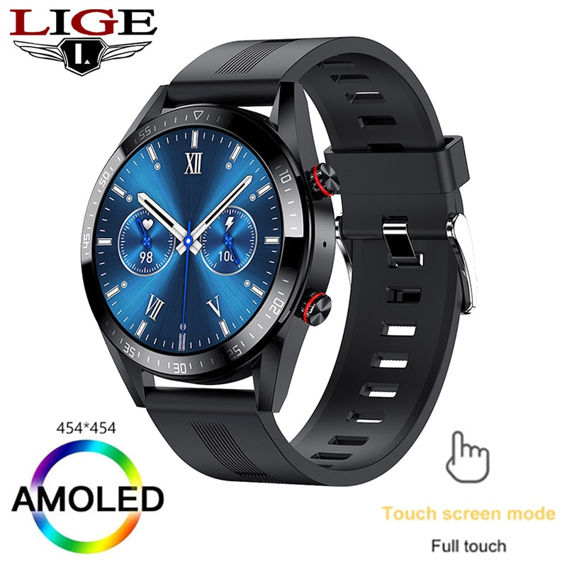 LIGE New 454*454 Screen Smart Watch Always Display The Time Bluetooth Call Local Music Smartwatch For Mens Android TWS Earphones