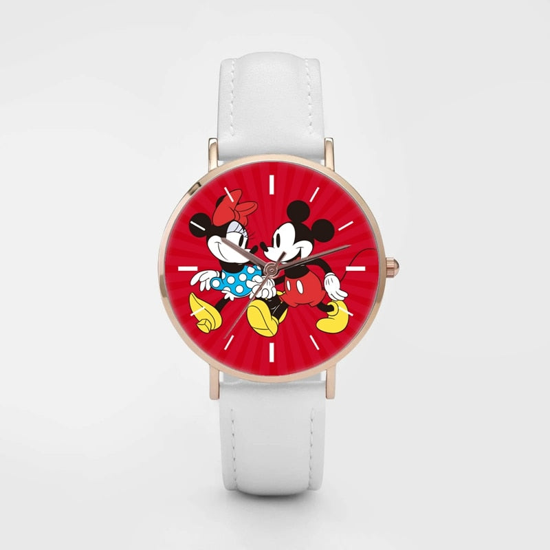 New 2 Little Mouse Watches Women Quartz Wristwatches White Leather Watchbands Fashion Cartoon Timer Girl Gifts