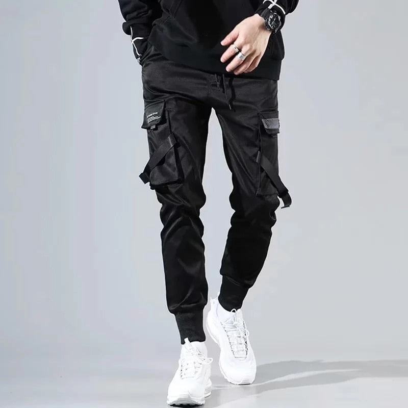 Ribbons Harem Joggers Men Cargo Pants Streetwear 2022 Hip Hop Casual Pockets Track Pants Male Harajuku Fashion Trousers