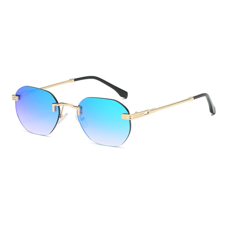 HBK Blue MIRROR Frameless Gold Metal Ladies Sunglasses Men Rimless Brown Sun Glasses For Women Fashion Shades Cutting Eyeglass