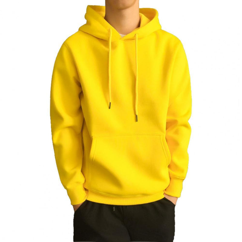 Men Hoodie Solid Color Ribbed Cuff Autumn Winter Drawstring Warm Sweatshirt for Daily Wear