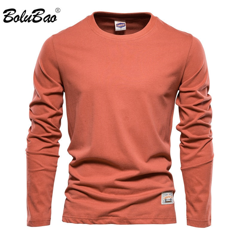 BOLUBAO Cotton Long Sleeve T shirt For Men Solid Spring Casual Mens T-shirts High Quality Male Tops Classic Clothes Male T-shirt