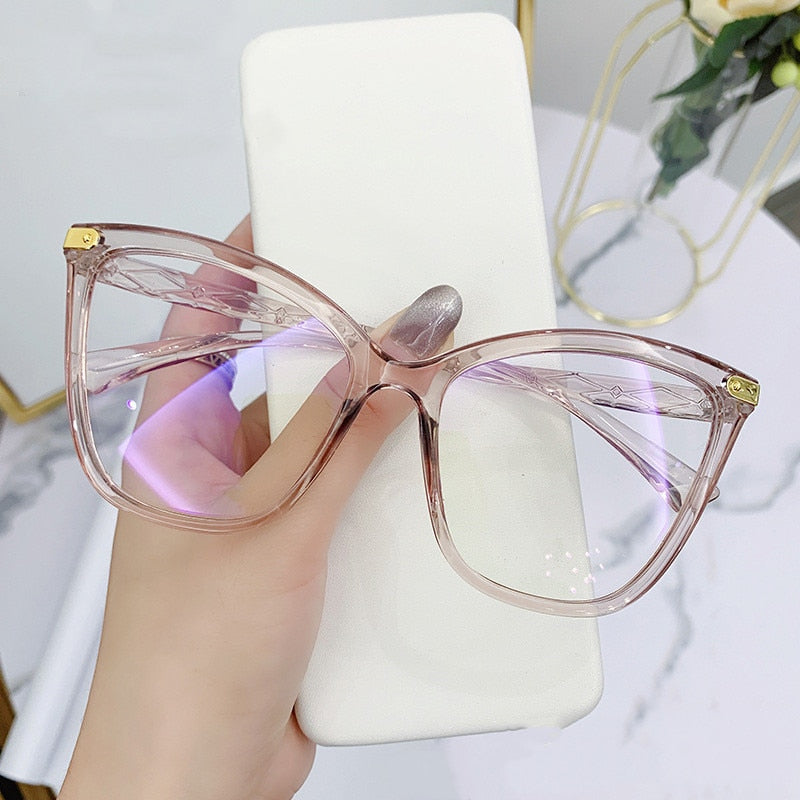 WNEELK Oversize Cat Eye Eyeglasses for Women Anti-Blue Light Glasses for Men Optical Computer Eye Wear Frame Fashion Spectacle