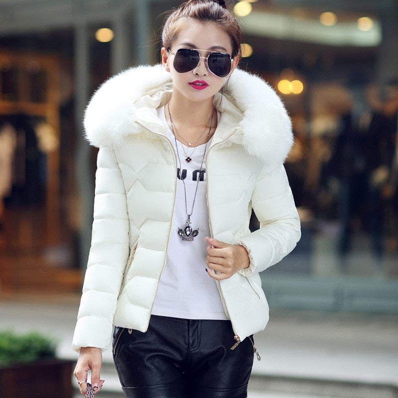 2022 New Women Winter Coat Fake Fur Collar Woman's Parka Short Outwear Warm Down Cotton Jacket Winter Jackets Female Coat Trend