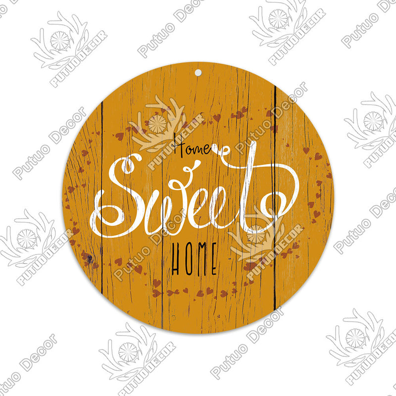 Putuo Decor Sweet Home Round Wooden Signs Home Wall Plaque Family Plaque Wood Gifts for Home Decor Living Room Door Decoration