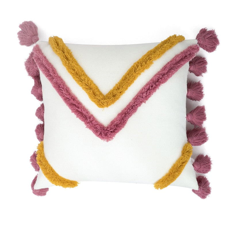 Cushion Cover 45x45cm Boho Styl Yellow Pink Tassles Decoration Knit Soft Home Decoration Pillow Cover for Living room Bedroom