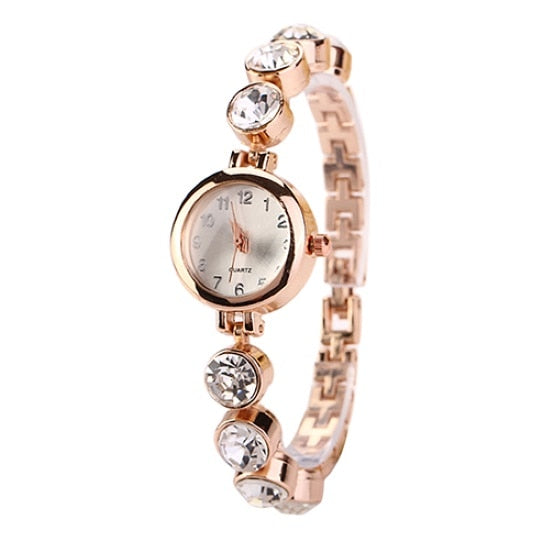 Bracelet Wrist Watch Rhinestone Flower Heart Love Style Stainless Steel Stylish Quartz Bracelet Watch for Daily zegarek damski
