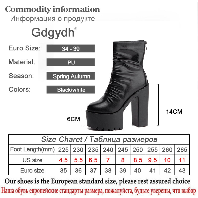 Gdgydh 2022 New Autumn Winter Platform Boots High Heels Back Zipper Black White Short Boots For Women Waterproof Gothic Shoes