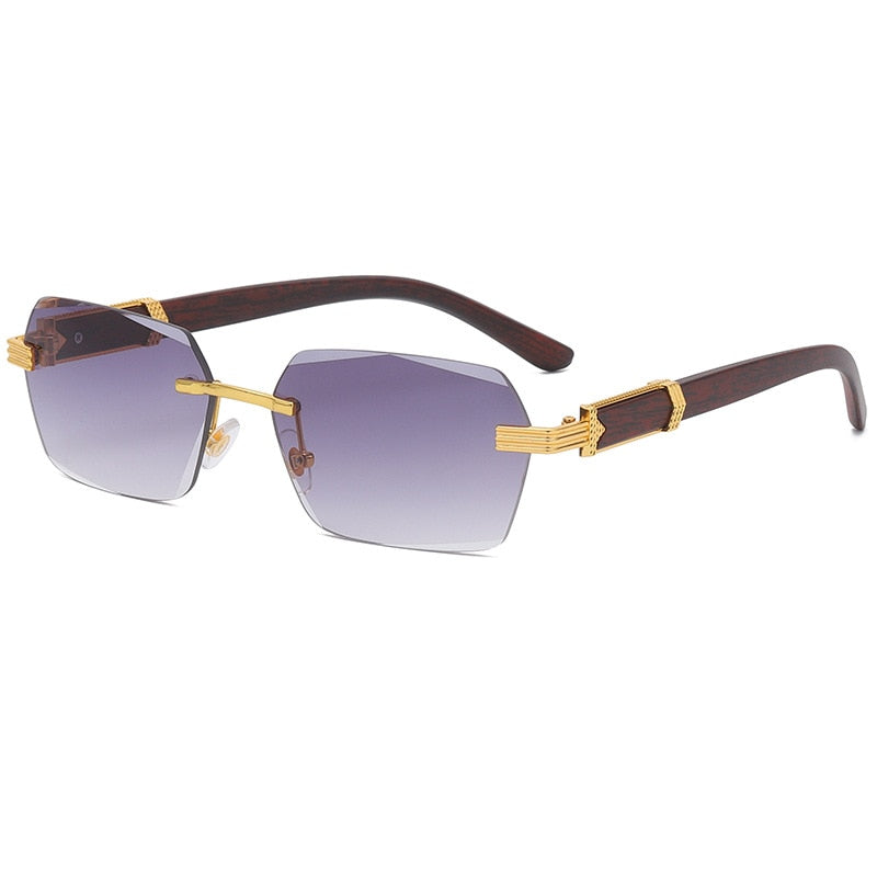 HBK Blue MIRROR Frameless Gold Metal Ladies Sunglasses Men Rimless Brown Sun Glasses For Women Fashion Shades Cutting Eyeglass