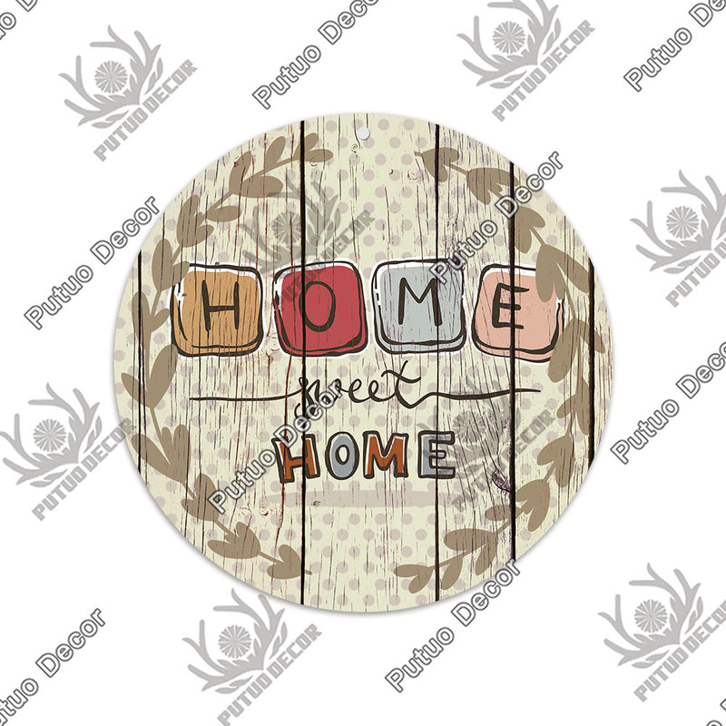 Putuo Decor Sweet Home Round Wooden Signs Home Wall Plaque Family Plaque Wood Gifts for Home Decor Living Room Door Decoration