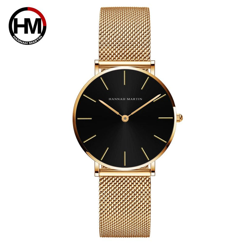 Japan Quartz Movement High Quality 36mm Hannah Martin Women Stainless Steel Mesh Rose Gold Waterproof Ladies Watch Dropshipping