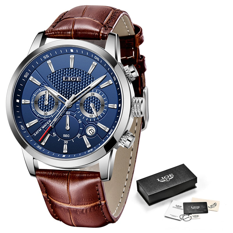 Watches Mens 2022 LIGE Top Brand Luxury Casual Leather Quartz Men&