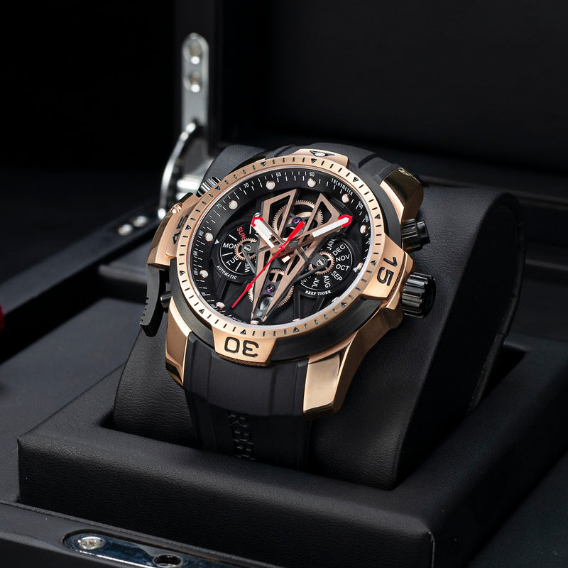 Reef Tiger/RT Fashion Automatic Mechanical Luxury Brand Rose Gold Watch Men Sapphire Waterproof Men&