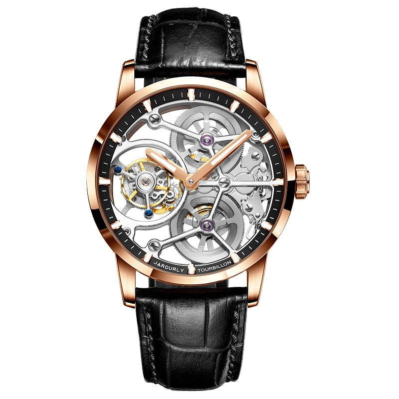 JINLERY Tourbillon Mechanical Watch Hand Wind Watch for Men Hollow Luxury Wristwatch Sapphire Glass Men Watch Relogio Masculino
