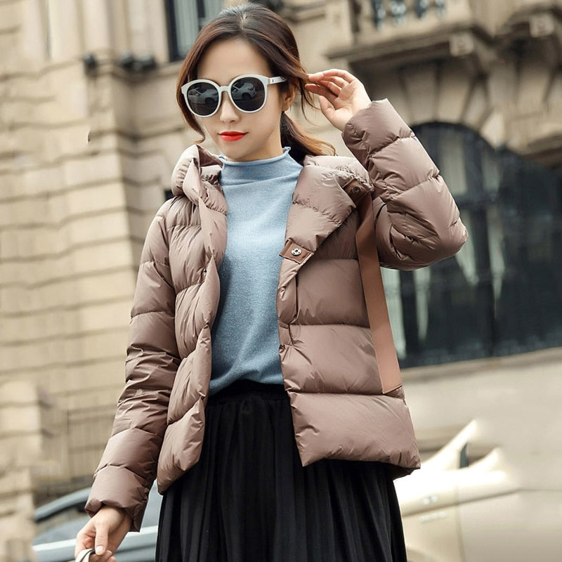 Female Winter Coat Ultra Light Down Jacket Puffer Jacket Brand Jackets Weightless Parkas Hooded Parka Casual Button Outwear