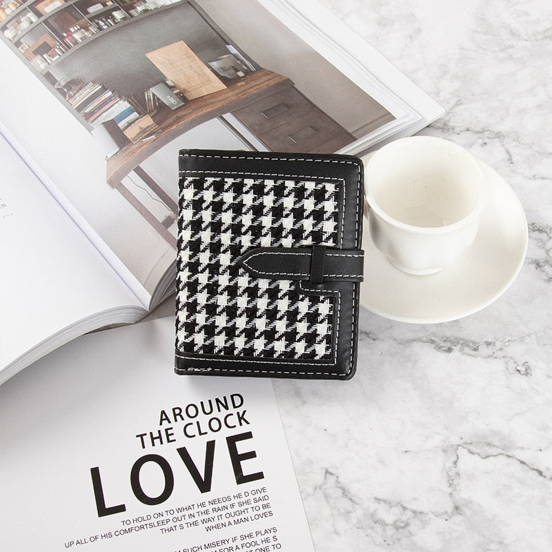 Small Wallet Women Short Simple Houndstooth Buckle Wallets Retro Fashion Foldable Coin Purse Female Card Bags кошелек женский