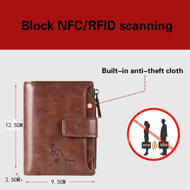 PU Leather Wallet For Men Vertical Short Zipper Coin Purse Business credit card ID Holder cover money bag Wallets RFID