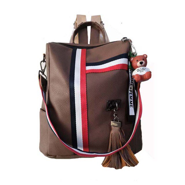 Luxury Female backpacks High Quality Leather tassel Backpack for  girls Ribbon School Bags large Shoulder bag 8 colorsTravel bag