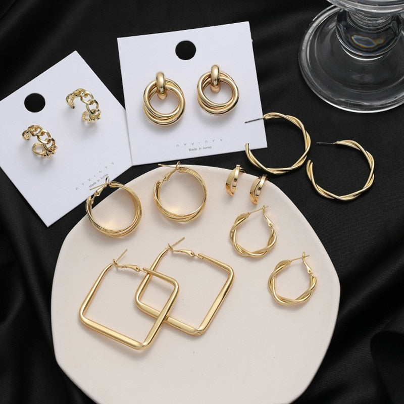 Geometric Metal Earrings for Women Jewelry Gift Irregular Circle Square Earrings Femme Cold Fashion Korean Women&