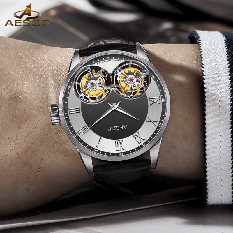 AESOP AAA++ Real Double Tourbillon Movement Men&#39;s Mechanical Watches Original Brand Men&#39;s Watch Luxury Sapphire Waterproof Clock