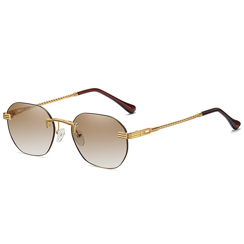 HBK Blue MIRROR Frameless Gold Metal Ladies Sunglasses Men Rimless Brown Sun Glasses For Women Fashion Shades Cutting Eyeglass