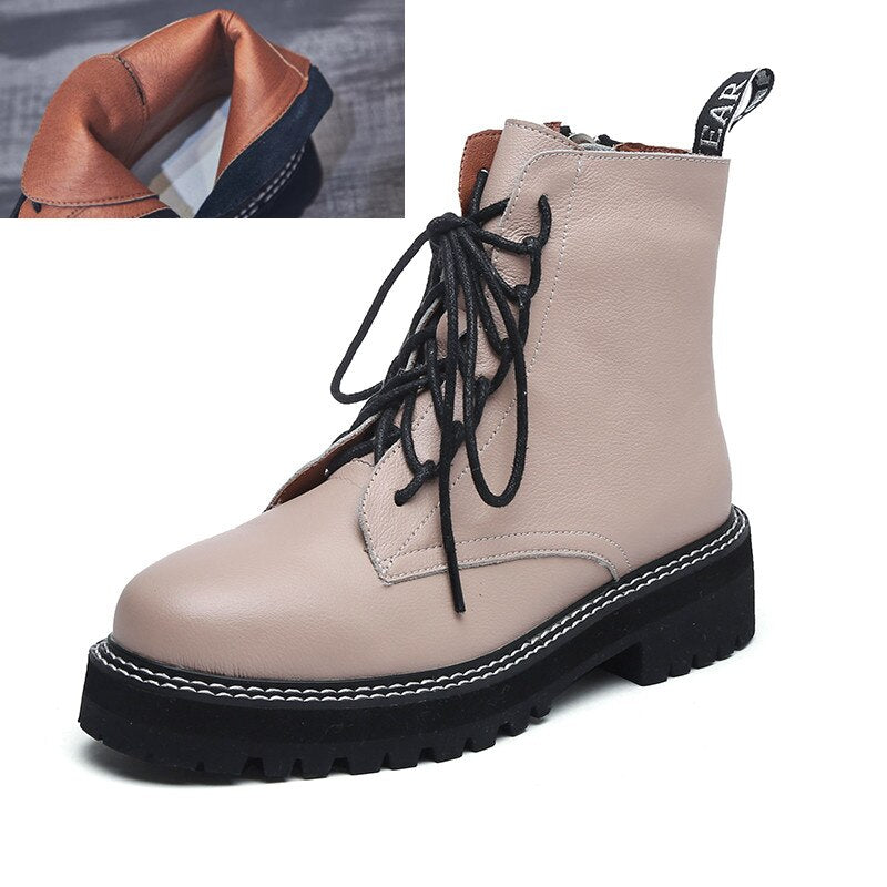 MORAZORA 2022 Genuine leather boots women shoes thick sole lace up autumn winter short ankle boots for women motorcycle boots