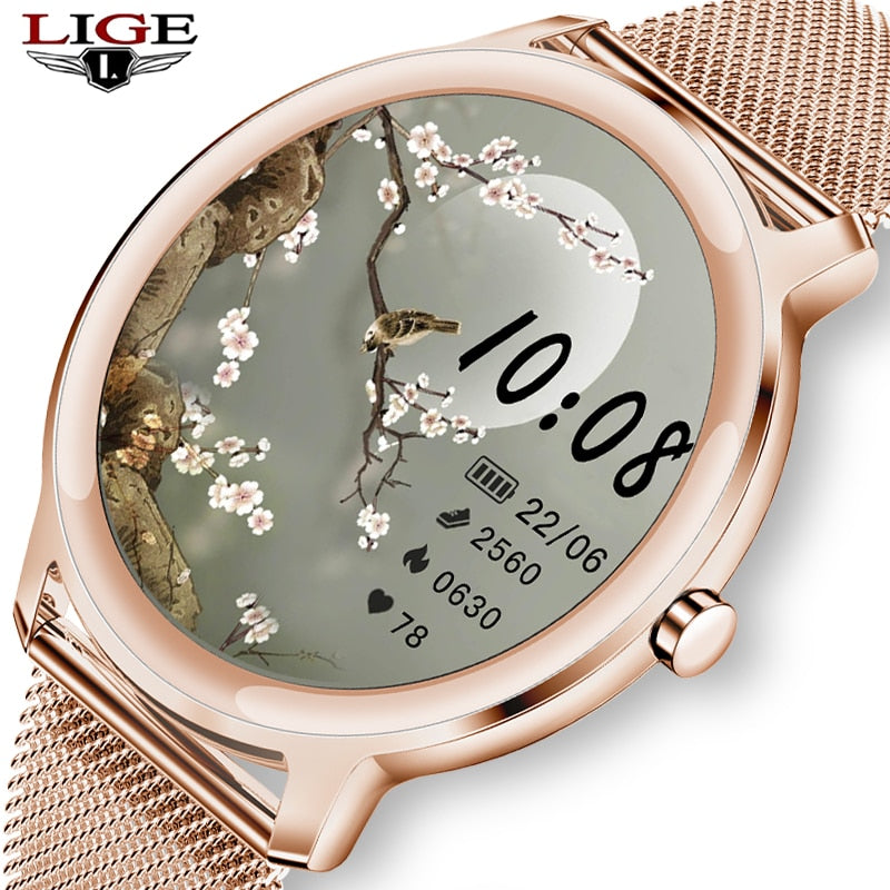 LIGE New Smart watch Ladies Full Touch Screen Sports Fitness watch IP67 waterproof Bluetooth For Android iOS  Ladies Smart watch