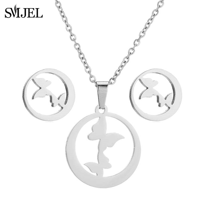 SMJEL Stainless Steel Necklaces for Women Jewelry Mini Animal Rabbit Necklace Heart Beat Dog Paw Print Collier Femme Wholesale