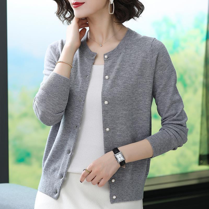 PEONFLY Cardigan Long Sleeve Women Sweaters Loose Knit Sweater Coat O- Neck New Solid Buttons Casual Chic Tops Clothes Coat