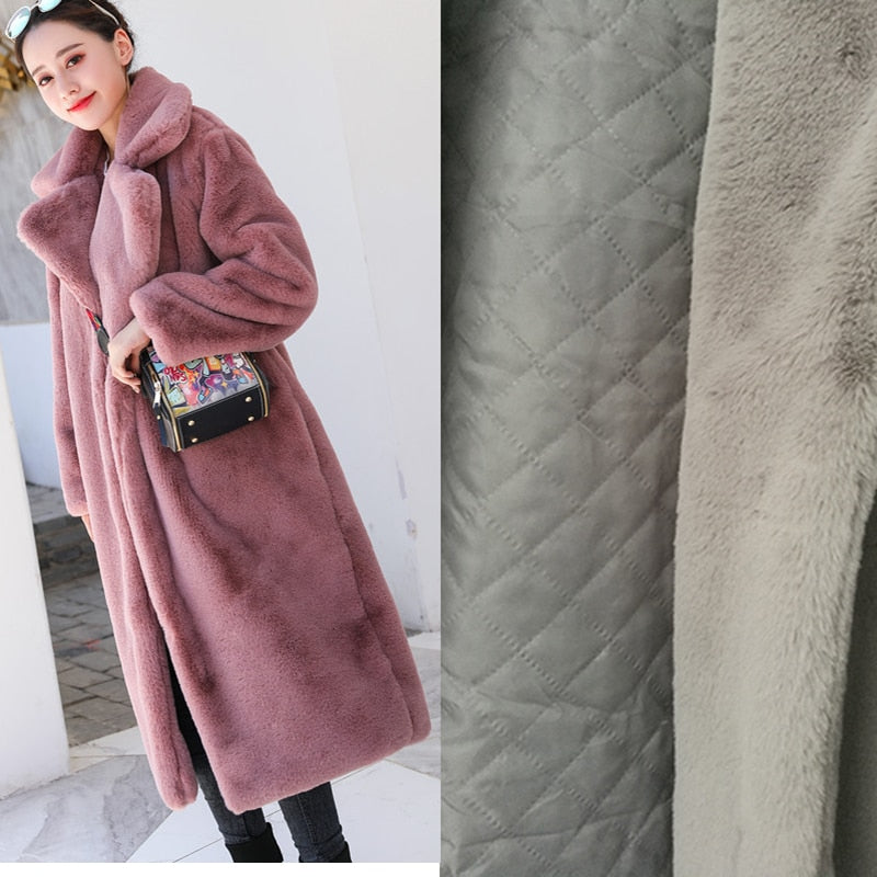 Winter Women High Quality Faux Rabbit Fur Coat Luxury Long Fur Coat Loose Lapel OverCoat Thick Warm Plus Size Female Plush Coats