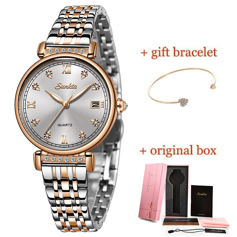 Montre Femme SUNKTA New Women Watch Top Luxury Brand Creative Design Steel Women&