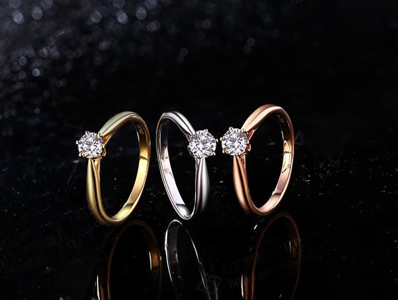 YANHUI Authentic Tibetan Silver  Rings 0.5ct Round Zirconia Finger Rings for Women Wedding Original Jewelry JZ040