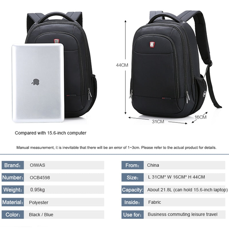 OIWAS New Men Laptop Backpack Schoolbag Travel Bag Male Multi-function Ultra-light Packs Unisex High Quality Backbag Mochila