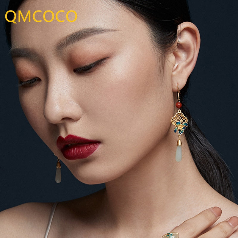 QMCOCO Silver Color Retro Trendy Earrings For Women Geometri New Style Ethnic Style Women Eardrop Fashion Party Gifts