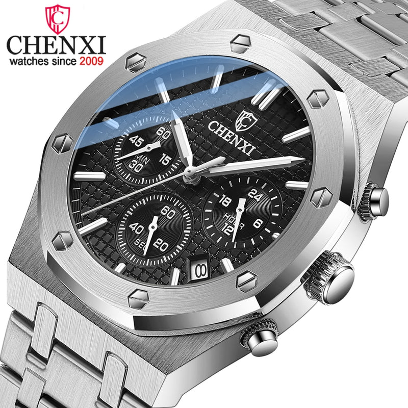 CHENXI Fashion Business Mens Watches Top Luxury Brand Quartz Watch Men Stainless Steel Waterproof Wristwatch Relogio Masculino