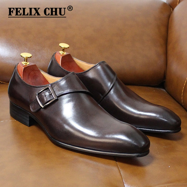 Size 13 Brand Designer Men Dress Shoe Classic Genuine Leather Buckle Monk Strap Men&#39;s Brown Black Office Party Formal Mens Shoes