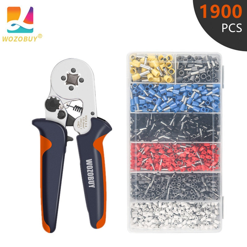 WOZOBUY Ferrule Crimping Tool Kit with Ferrules Insulated Wire Terminals, Ratchet Wire Crimper for Electrical Wire Connectors