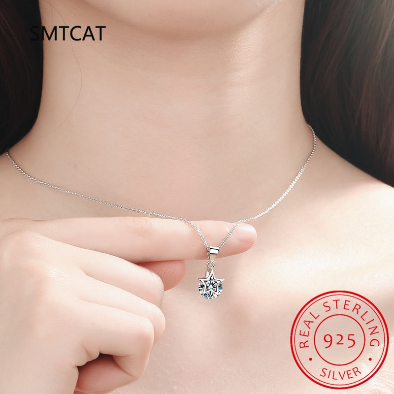 1 Carat Real Moissanite Star Pendant Necklace For Women Top Quality 100% 925 Sterling Silver Wedding Party Bridal Fine Jewelry