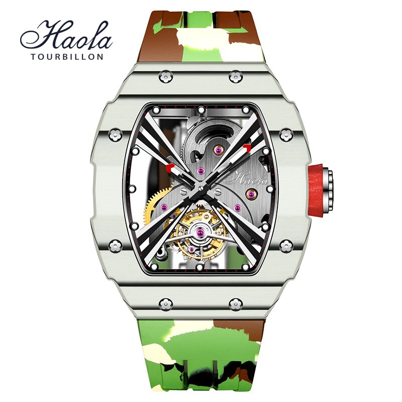 HAOFA Skeleton Manual Tourbillon Mechanical Watch Men Luminous Sapphire Flying Mens Watch Luxury Carbon Fiber orologio uomo