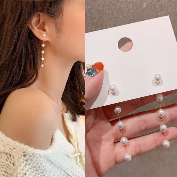 2021 New Trend Pearl Women&#39;s Long Earrings White Round Pearl Wedding Pendant Earrings Korean Fashion Jewelry Earrings