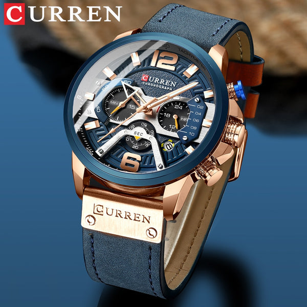 2021 CURREN Men Watches Top Brand Luxury Blue Leather Chronograph Sport Watch For Men Fashion Date Waterproof Clock Reloj Hombre