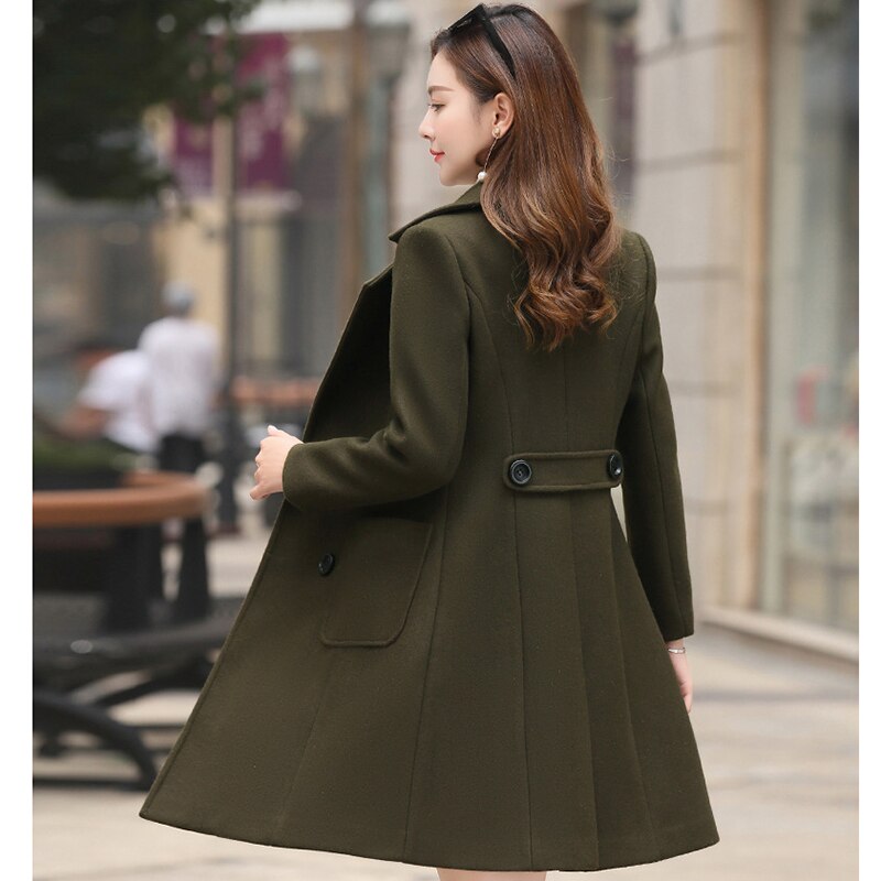 Woolen Coat Women Turn-Down Collar Double Breasted Coats Women 2021 Autumn Korean Slim Khaki Black Woolen Jacket Female LD1423