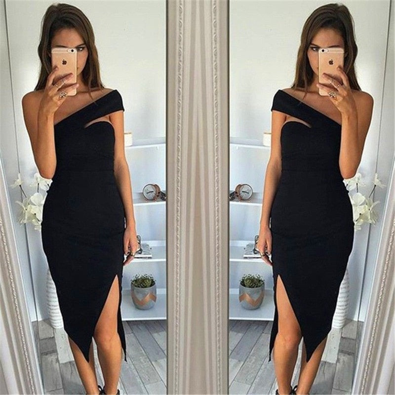 Bodycon Bandage Dress Women Vestidos Verano Summer Sexy Elegant White Black Yellow One Shoulder Mini Celebrity Party Dress