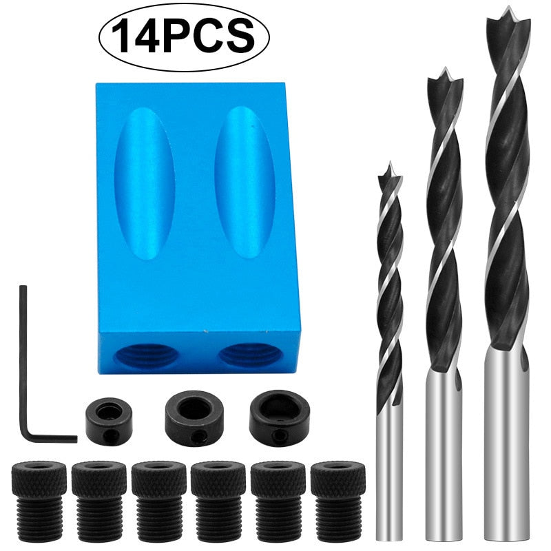 Woodworking Tools Pocket Oblique Hole Screw Jig Locator Drill Bits 15 Degree Angle Drill Guide Set Hole Puncher Carpentry Tools