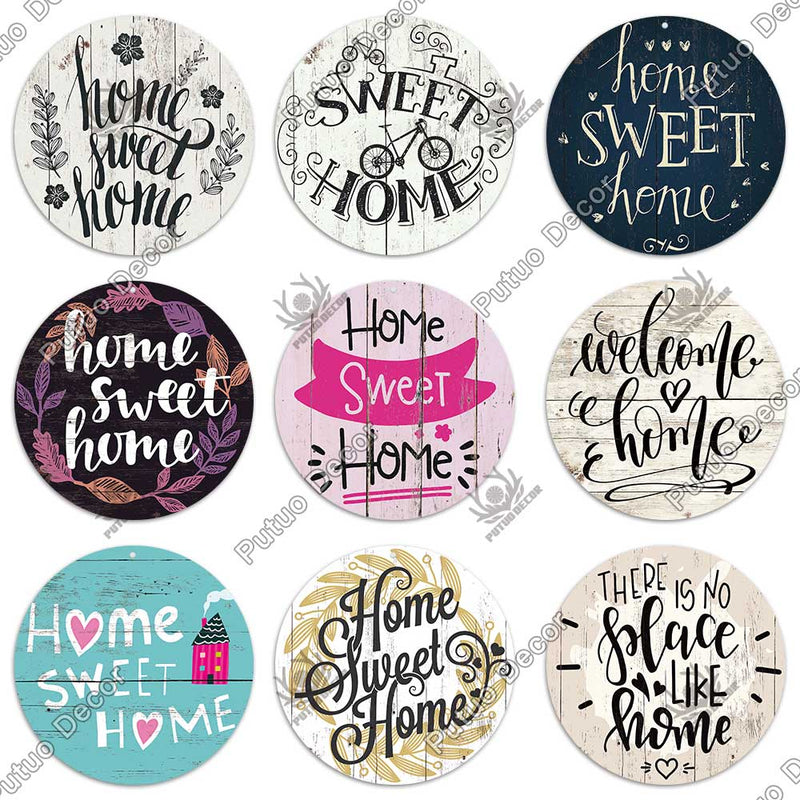 Putuo Decor Sweet Home Round Wooden Signs Home Wall Plaque Family Plaque Wood Gifts for Home Decor Living Room Door Decoration