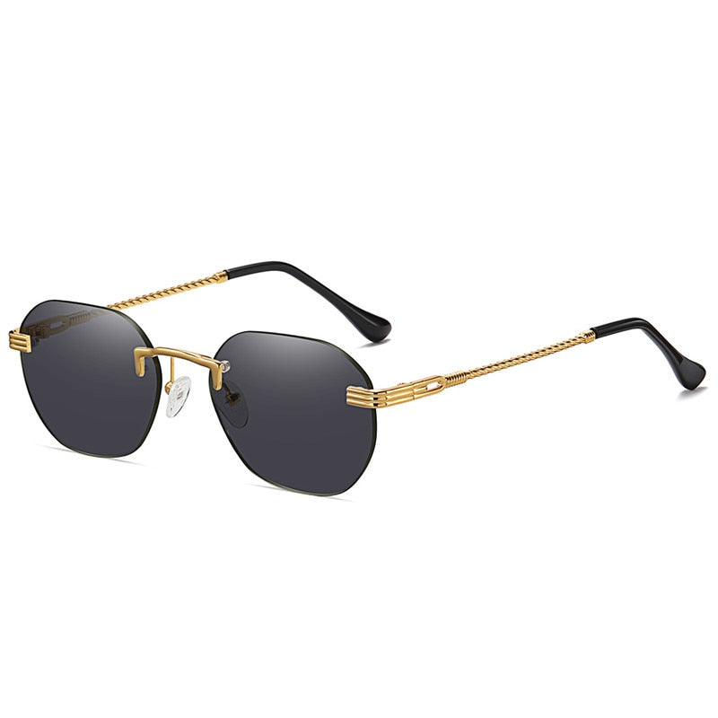 HBK Blue MIRROR Frameless Gold Metal Ladies Sunglasses Men Rimless Brown Sun Glasses For Women Fashion Shades Cutting Eyeglass